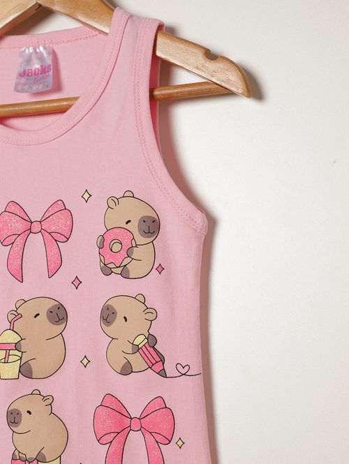 Blusa Cotton Manga Curta Infantil Para Menina - ROSA CLARO