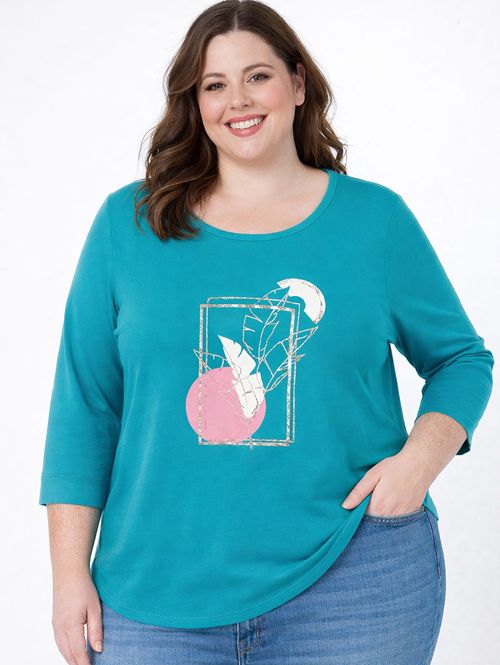 Blusa Manga 3/4 Plus Size Feminina AZUL
