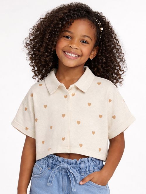 Camisa Manga Curta Kid+ Infantil Para Menina - Natural
