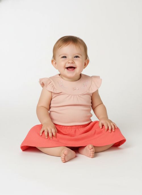 Conjunto Curto Canelado Infantil Para Bebê - CORAL