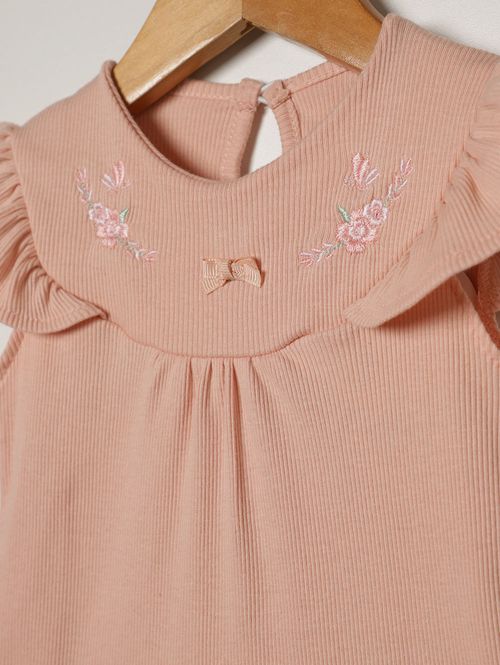 Conjunto Curto Canelado Infantil Para Bebê - CORAL