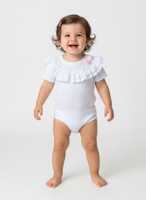 Body Canelado Infantil Para Menina - BRANCO