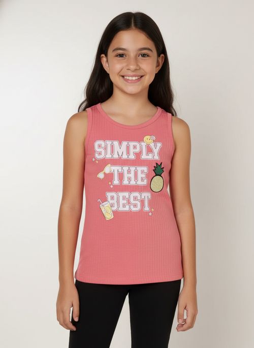 Blusa Canelada Regata Juvenil Para Menina- ROSA