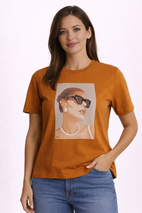 Camiseta Estampada Manga Curta Feminina CARAMELO