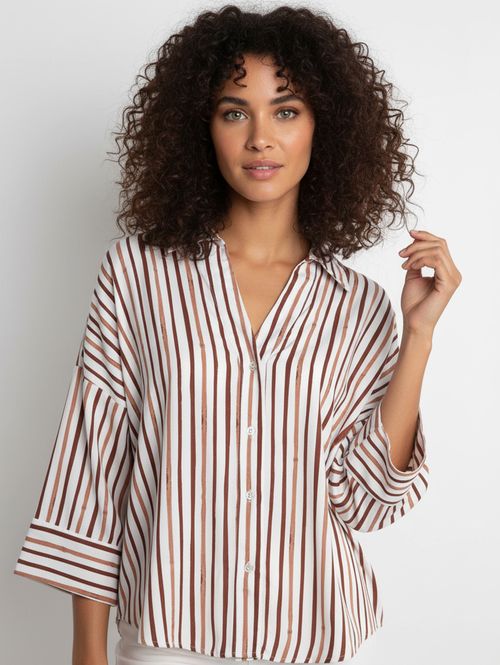 Camisa Listrada Feminina MARROM