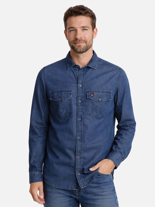 Camisa Jeans Manga Longa Comfort Masculina AZUL