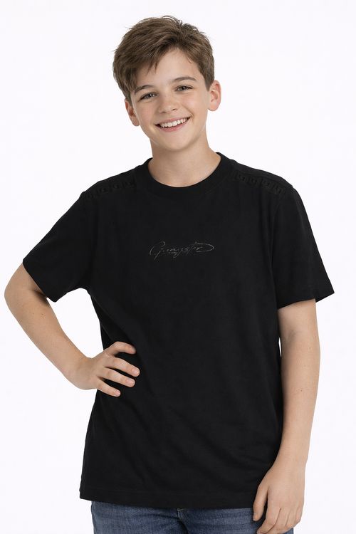 Camiseta Manga Curta Gangster Juvenil Para Menino PRETO