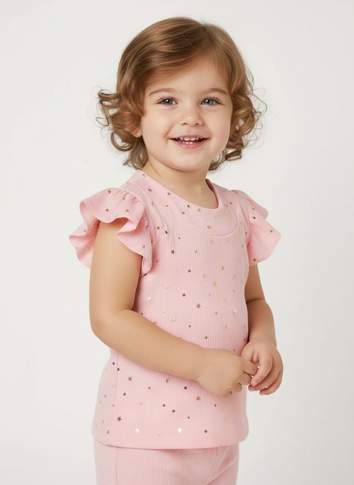 Blusa Canelada Com Tule Infantil Para Menina- ROSA