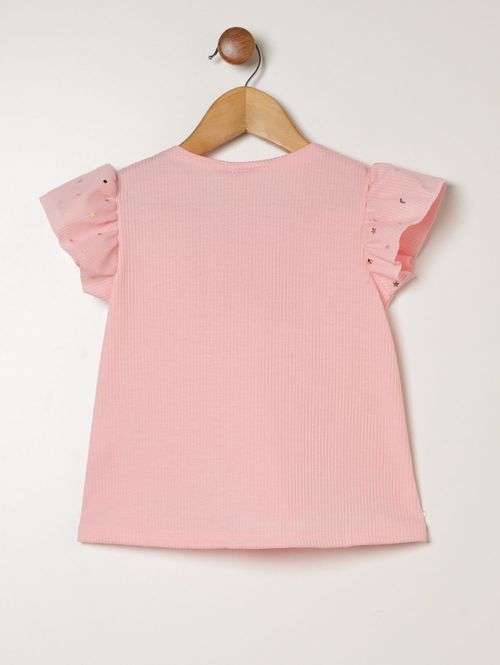 Blusa Canelada Com Tule Infantil Para Menina- ROSA
