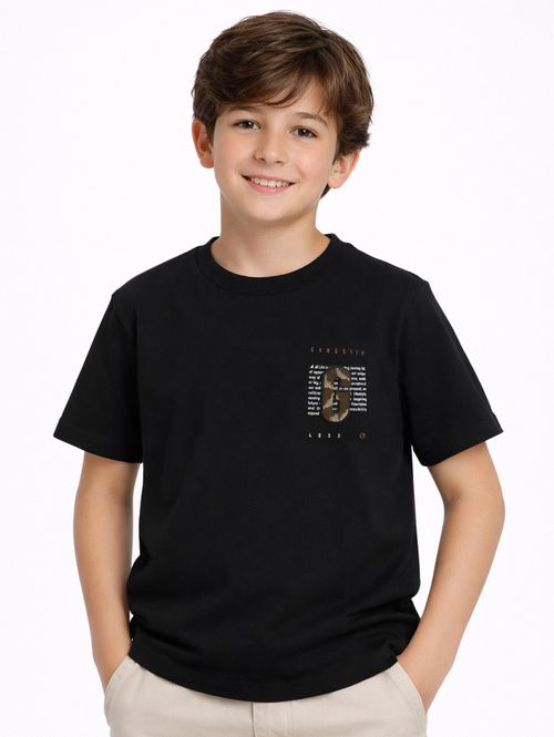 Camiseta Manga Curta Juvenil Para Menino - PRETO