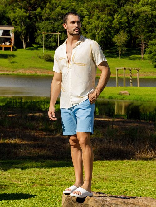 Camisa Manga Curta Estampada Masculina BEGE