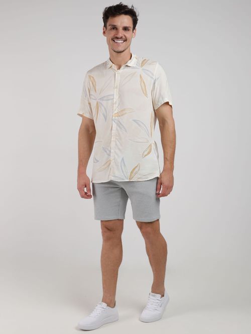 Camisa Manga Curta Estampada Masculina BEGE