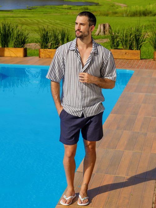 Camisa Oversized Listrada Masculina AZUL