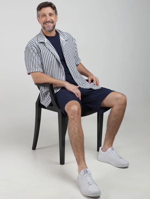 Camisa Oversized Listrada Masculina AZUL