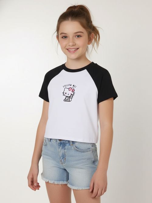 Blusa Manga Curta Hello Kitty Juvenil Para Menina BRANCO