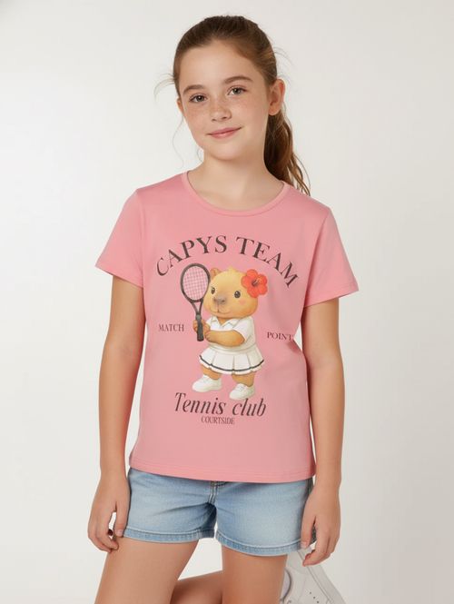 Blusa Cotton Manga Curta Juvenil Para Menina - ROSA