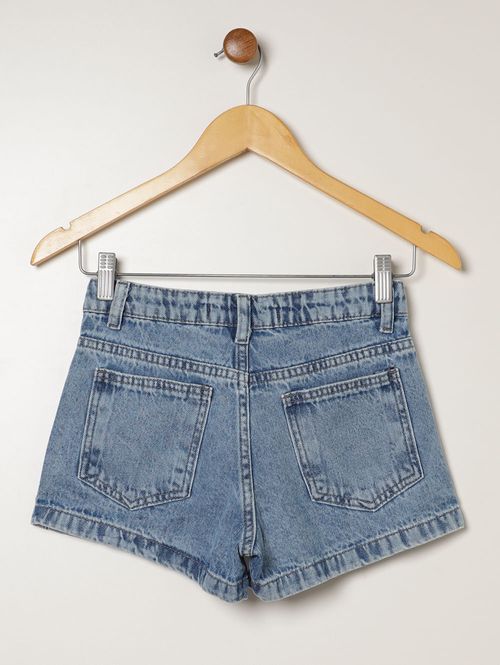 Short Jeans Brilhosa Juvenil Para Menina - AZUL