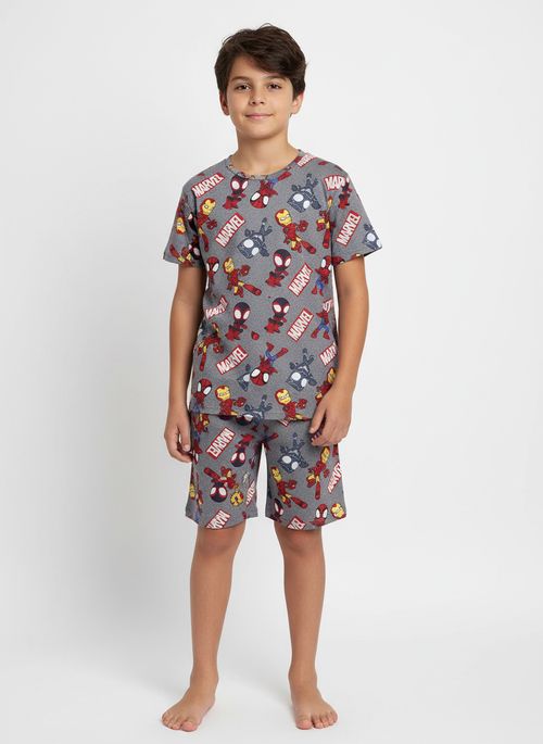 Pijama Curto Avengers Juvenil Para Menino - CINZA