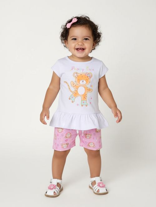 Conjunto Curto Cotton Infantil Para Menina - BRANCO