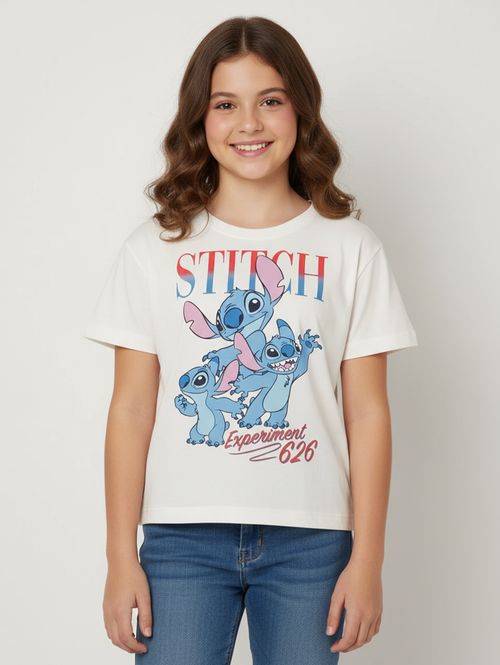 Camiseta Stitch Disney Juvenil Para Menina - NATURAL