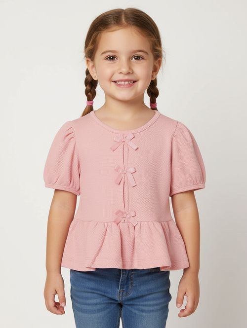 Blusa Malha Laços Infantil Para Menina - ROSE