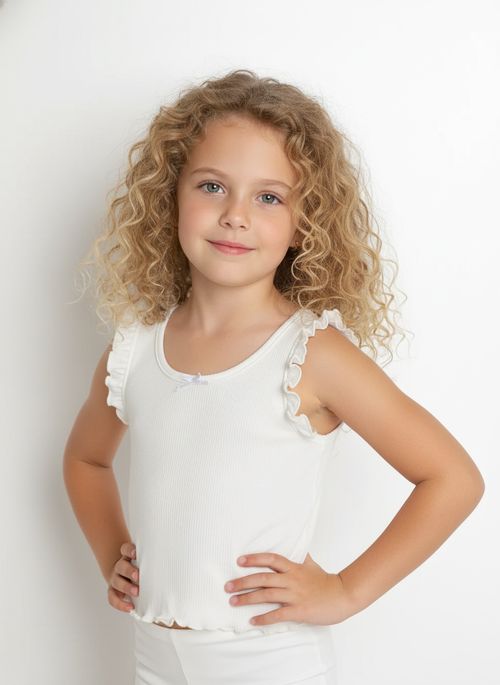 Blusa Regata Canelada Infantil Para Menina - BEGE