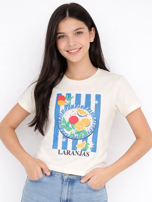 Blusa Malha Manga Curta Juvenil Para Menina - OFF WHITE
