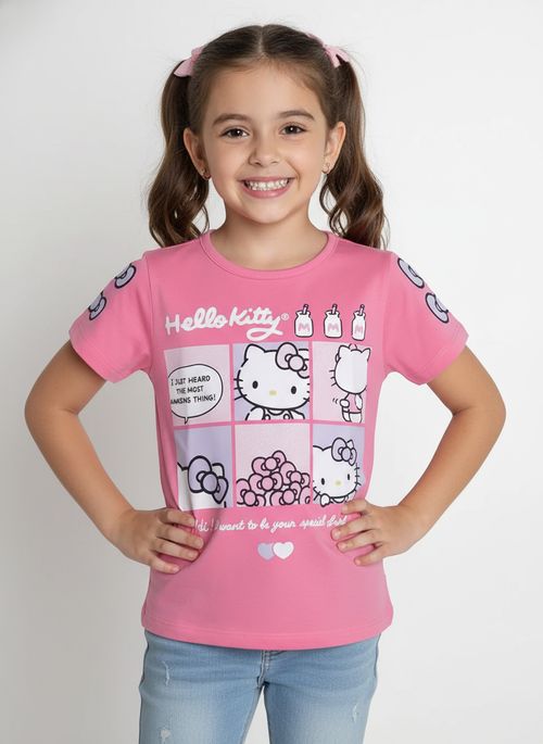 Blusa Laço Hello Kitty Infantil Para Menina - ROSA