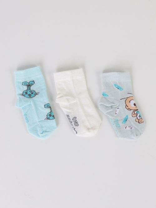 Kit Com 03 Meias Infantil Para Bebê - VERDE/OFF WHITE/AZUL