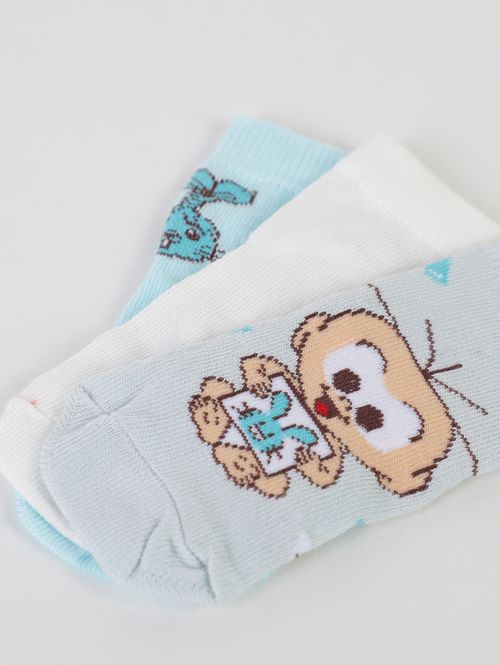 Kit Com 03 Meias Infantil Para Bebê - VERDE/OFF WHITE/AZUL