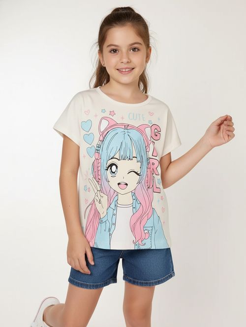 Blusa Cotton Manga Curta Juvenil Para Menina- OFF WHITE