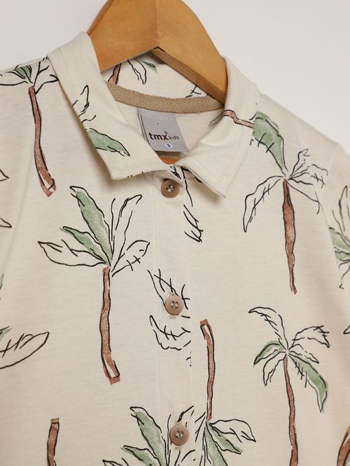 Camisa Estampada Manga Curta Infantil Para Menino- OFF WHITE/VERDE