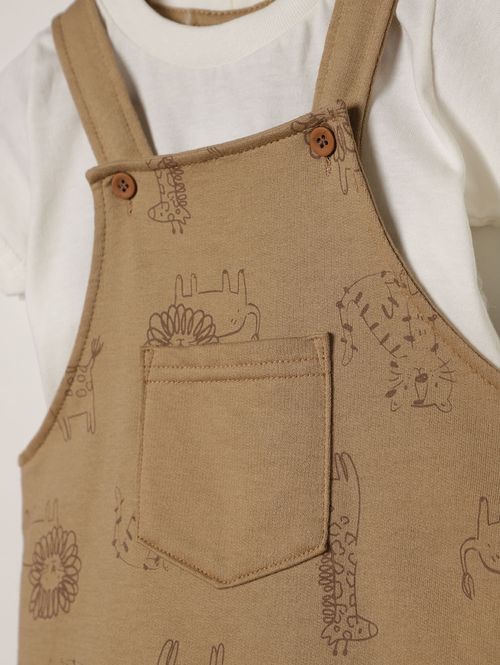 Jardineira Estampada Infantil Para Bebê - CAQUI