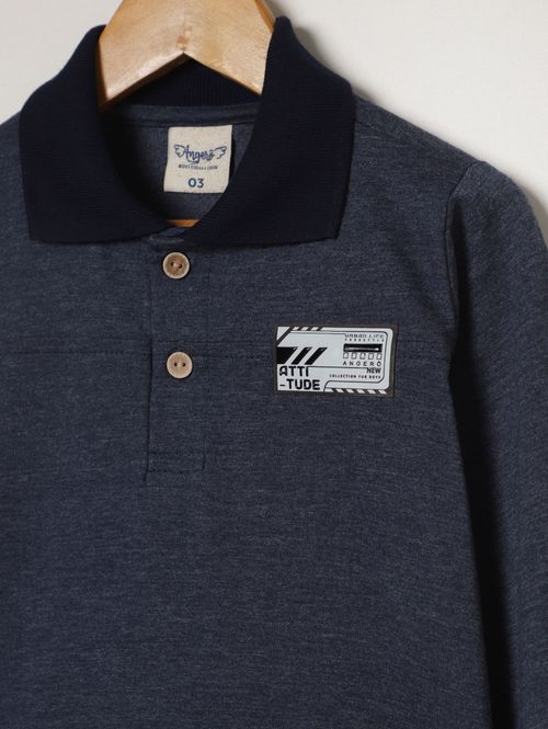 Polo Manga Longa Infantil Para Menino - MARINHO