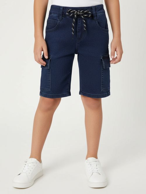 Bermuda Jeans Cargo Infantil Para Menino - AZUL