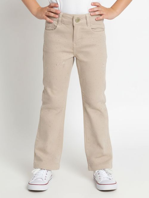 Calça Sarja Wide Leg Infantil Para Menina - BEGE