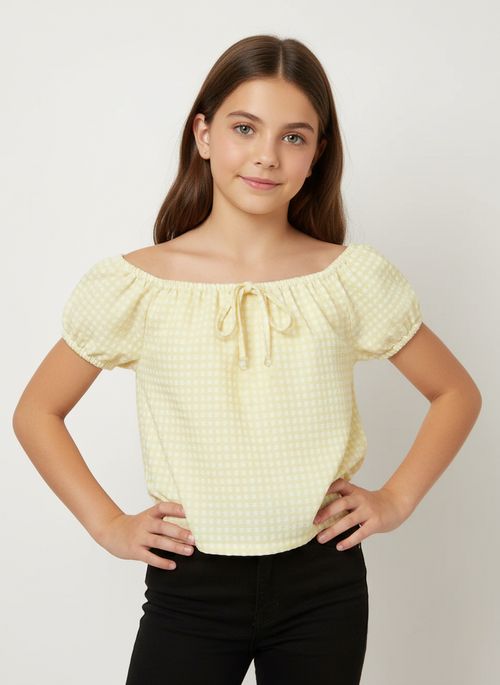 Blusa Ciganinha Xadrez Vels Juvenil Para Menina AMARELO