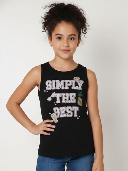 Blusa Canelada Regata Juvenil Para Menina- PRETO