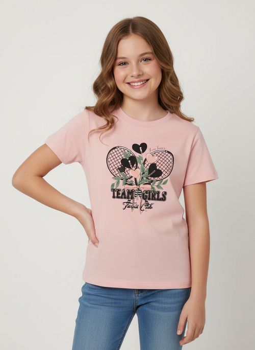 Camiseta Meia Malha Juvenil Para Menina- ROSA