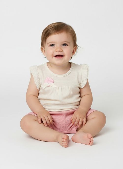 Conjunto Curto Texturizado Infantil Para Bebê- BEGE