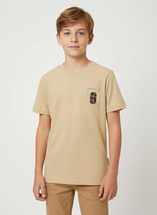 Camiseta Manga Curta Juvenil Para Menino - BEGE