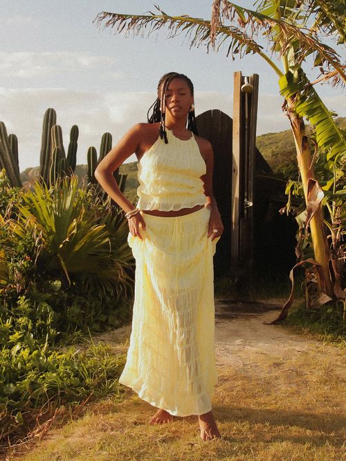 Saia Longa Transparência Eagle Rock Feminina AMARELO