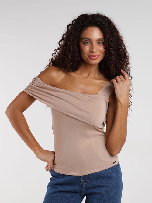 Blusa Malha Tricô Assimétrico Feminina BEGE
