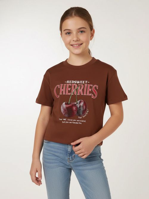 Camiseta Manga Curta Juvenil Para Menina - MARROM