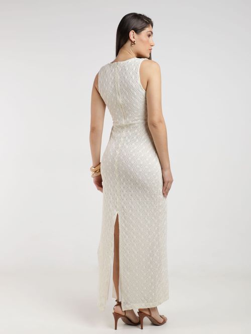 Vestido Crochê Longo Feminino OFF WHITE