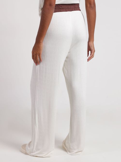 Calça Wide Leg Bicolor Autentique Feminina OFF WHITE/OFF WHITE/MARROM