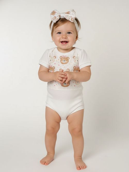 Body Malha Com Faixa Infantil Para Menina - OFF WHITE