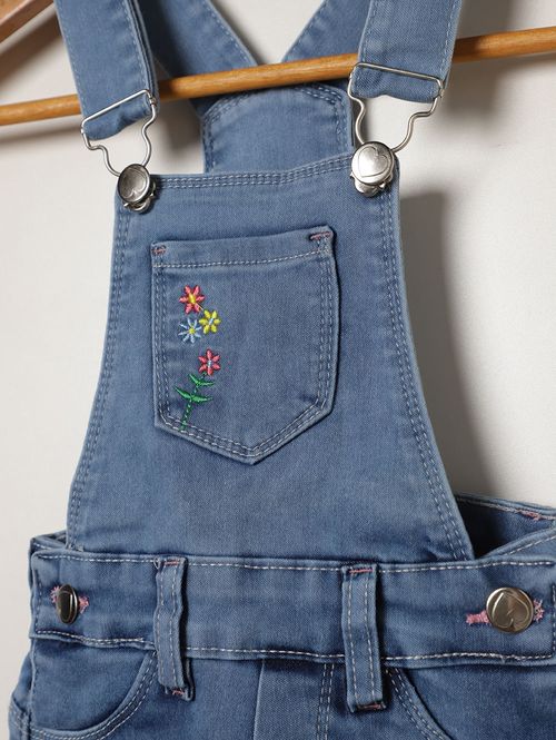 Jardineira Com Bordado Infantil Para Menina - AZUL