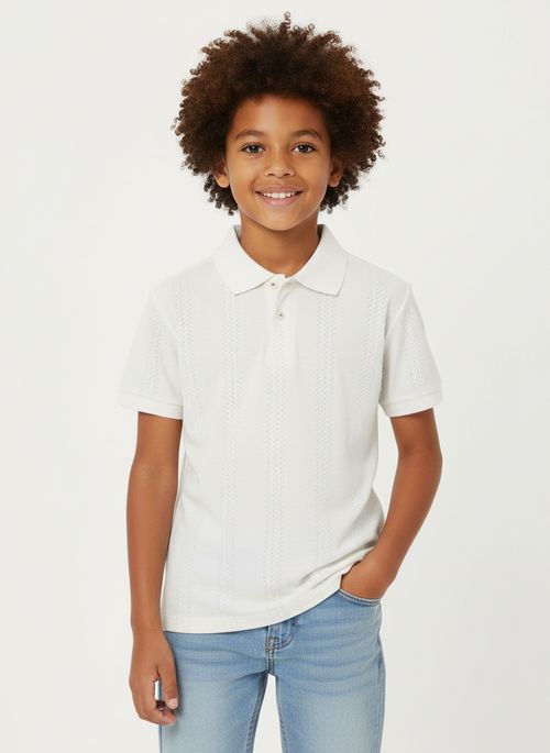 Polo Crepe Manga Curta Juvenil Para Menino - OFF WHITE