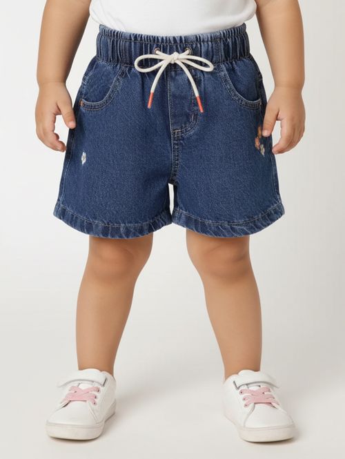 Short Jeans Com Bordado Infantil Para Menina- AZUL